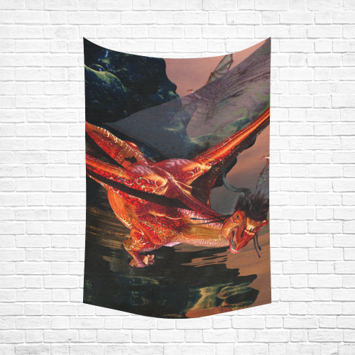 Awesome red flying dragon Cotton Linen Wall Tapestry 60"x 90"