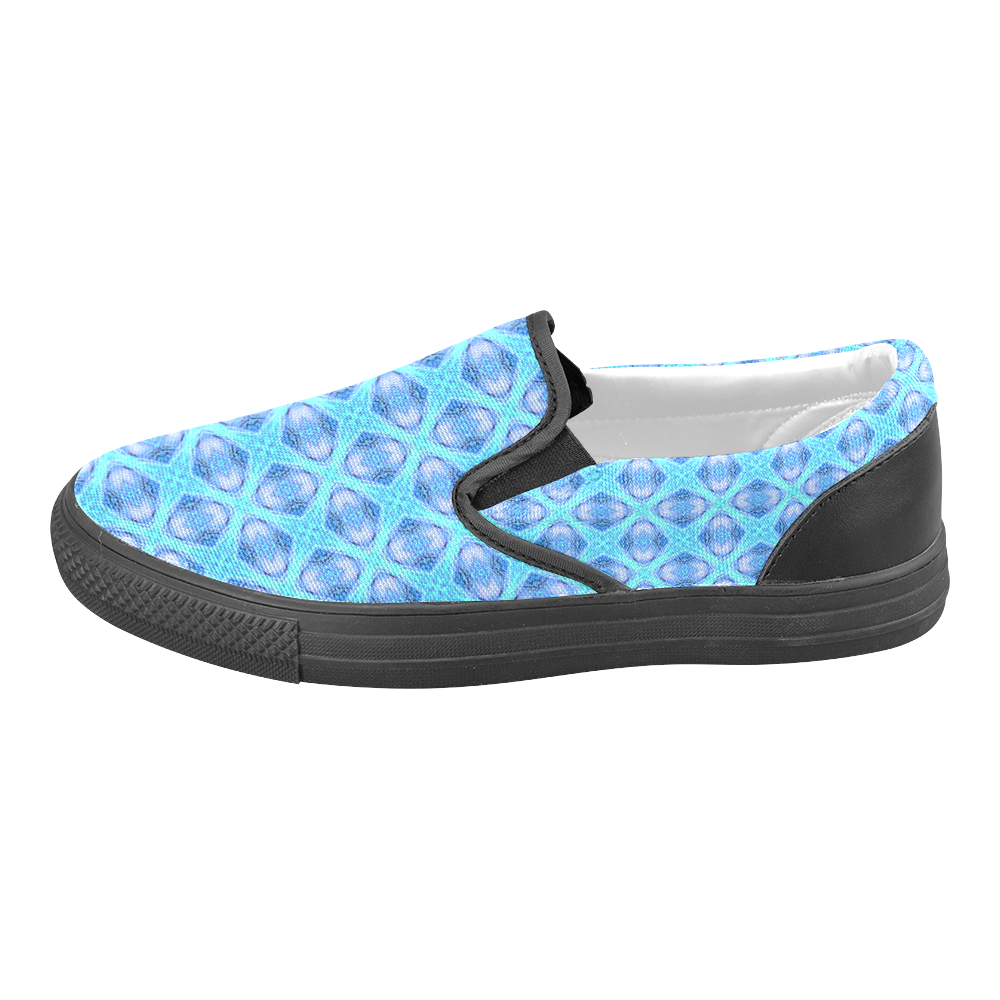 Abstract Circles Arches Lattice Aqua Blue Men's Slip-on Canvas Shoes (Model 019)