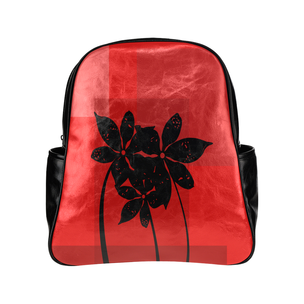 Black flowers Multi-Pockets Backpack (Model 1636)