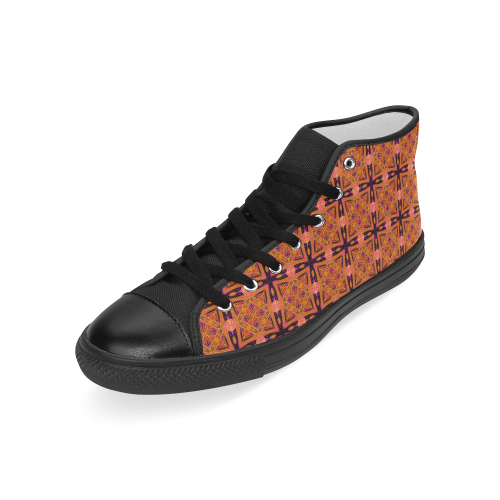 Peach Purple Abstract Moroccan Lattice Quilt Men’s Classic High Top Canvas Shoes (Model 017)