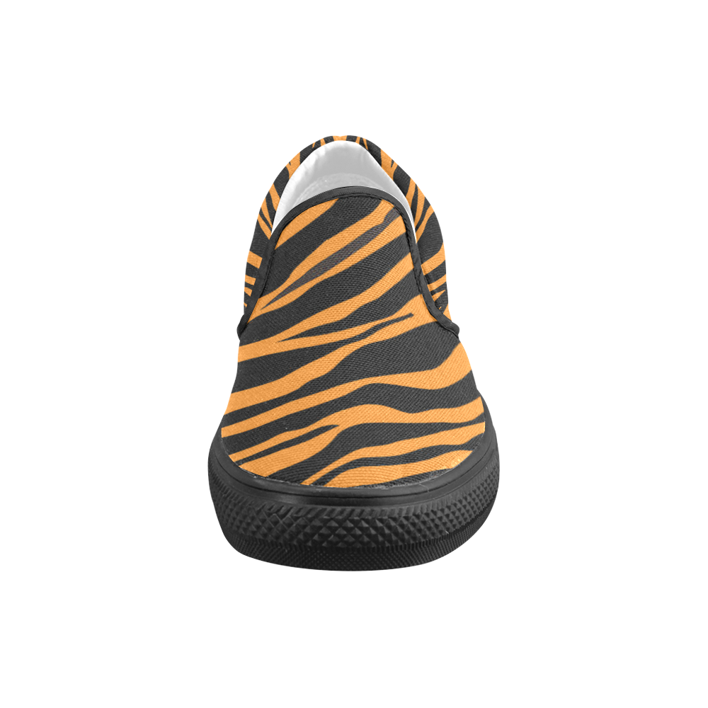 Orange Zebra Stripes Women's Unusual Slip-on Canvas Shoes (Model 019)