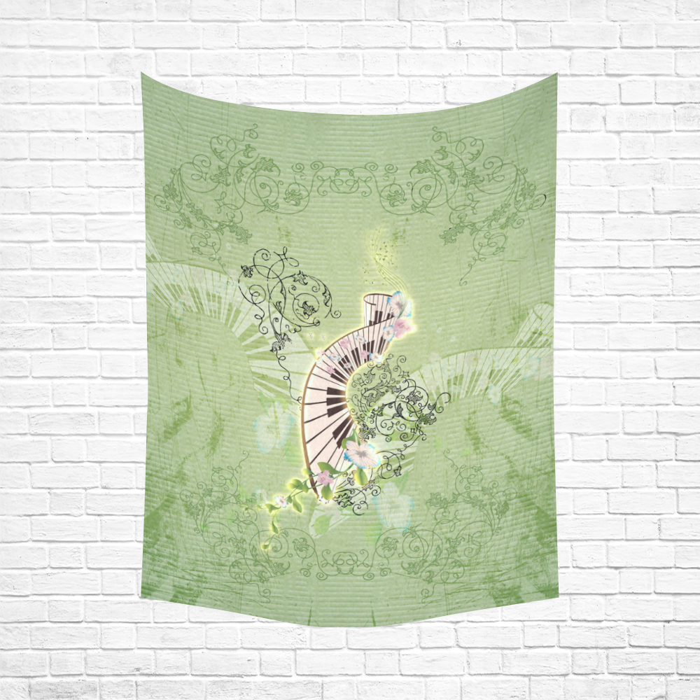 Wonderful piano with flowers on green background Cotton Linen Wall Tapestry 60"x 80"