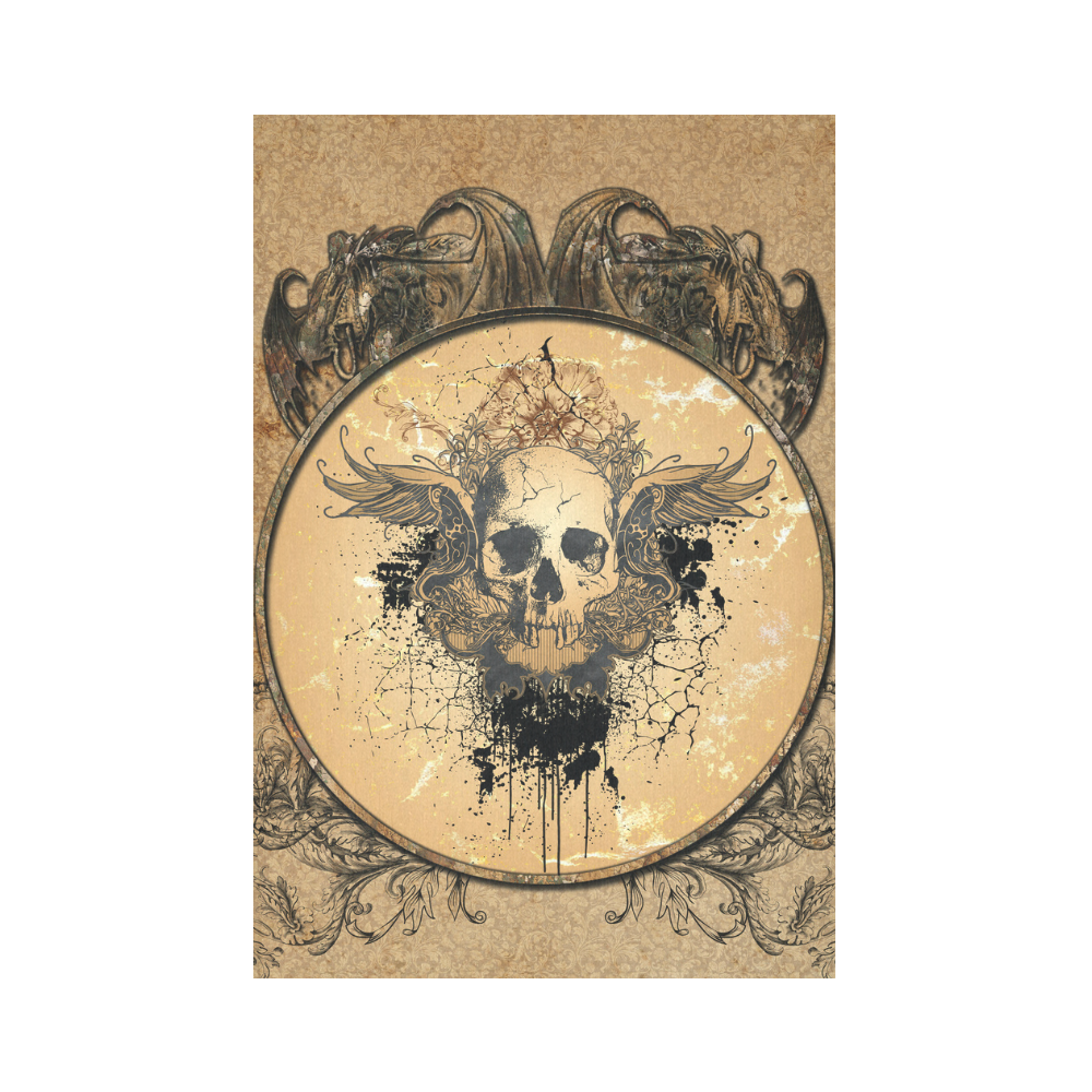 Awesome skull with wings and grunge Cotton Linen Wall Tapestry 60"x 90"