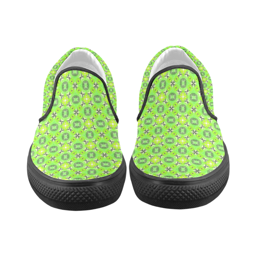Vibrant Abstract Tropical Lime Foliage Lattice Men's Unusual Slip-on Canvas Shoes (Model 019)