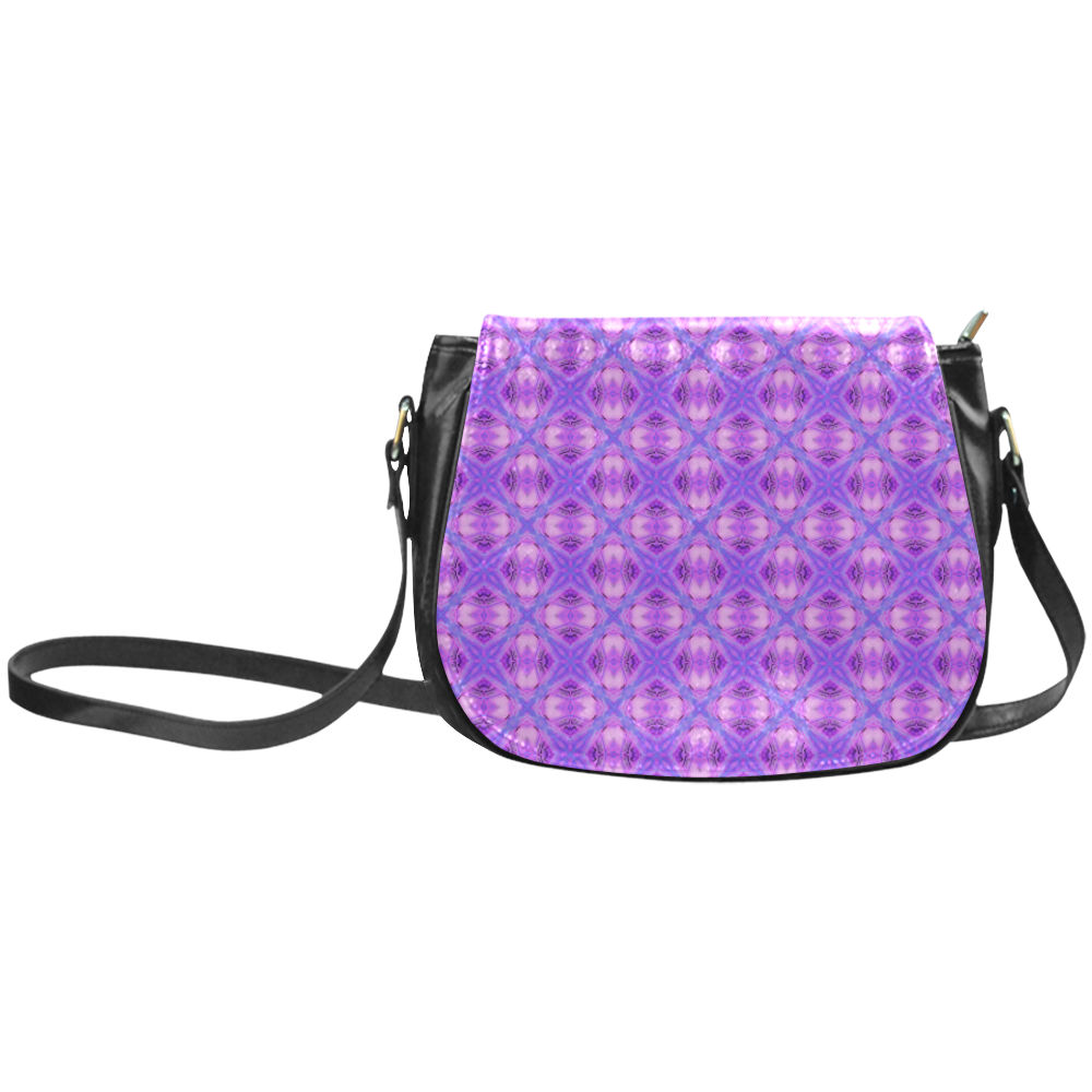 Vibrant Abstract Modern Violet Lavender Lattice Classic Saddle Bag/Large (Model 1648)