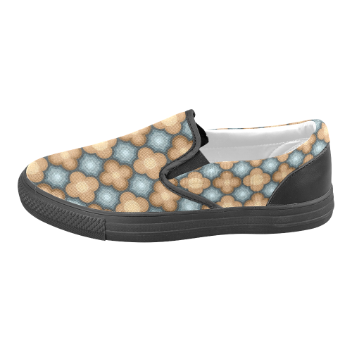 Brown, Blue Floral Pattern Men's Slip-on Canvas Shoes (Model 019)