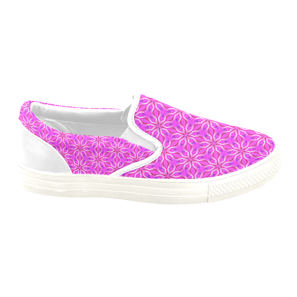 Pink Snowflakes Spinning in Winter Abstract Women's Unusual Slip-on Canvas Shoes (Model 019)