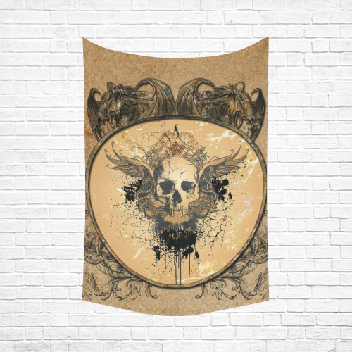 Awesome skull with wings and grunge Cotton Linen Wall Tapestry 60"x 90"