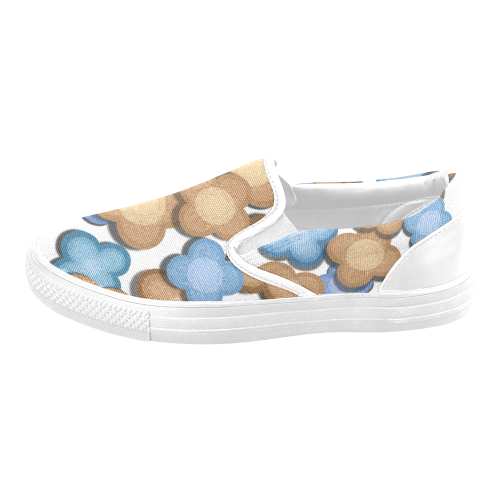 Brown and Blue Flowers Men's Slip-on Canvas Shoes (Model 019)