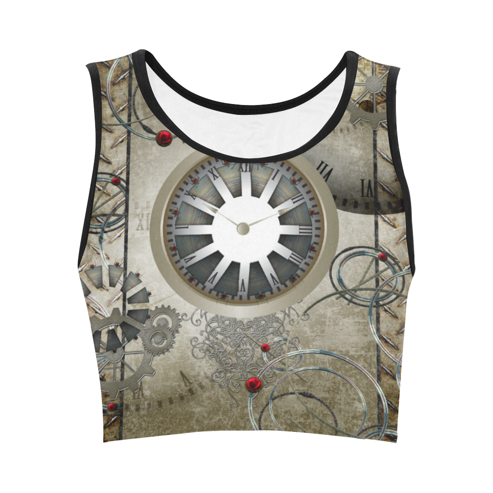 Steampunk, noble design, clocks and gears Women's Crop Top (Model T42)