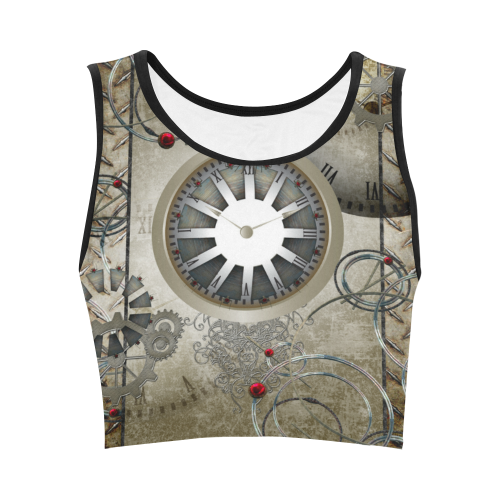 Steampunk, noble design, clocks and gears Women's Crop Top (Model T42)