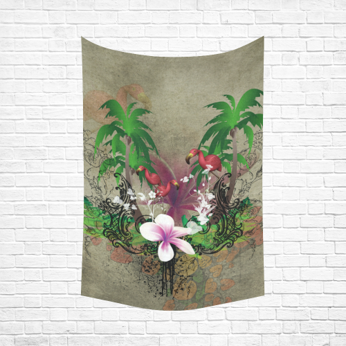 Wonderful tropical design with flamingos Cotton Linen Wall Tapestry 60"x 90"