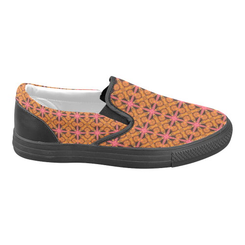 Peach Lattice Abstract Pink Snowflake Star Men's Unusual Slip-on Canvas Shoes (Model 019)