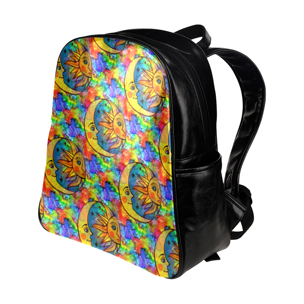 Sun N Moon Hippy Rainbow Multi-Pockets Backpack (Model 1636)