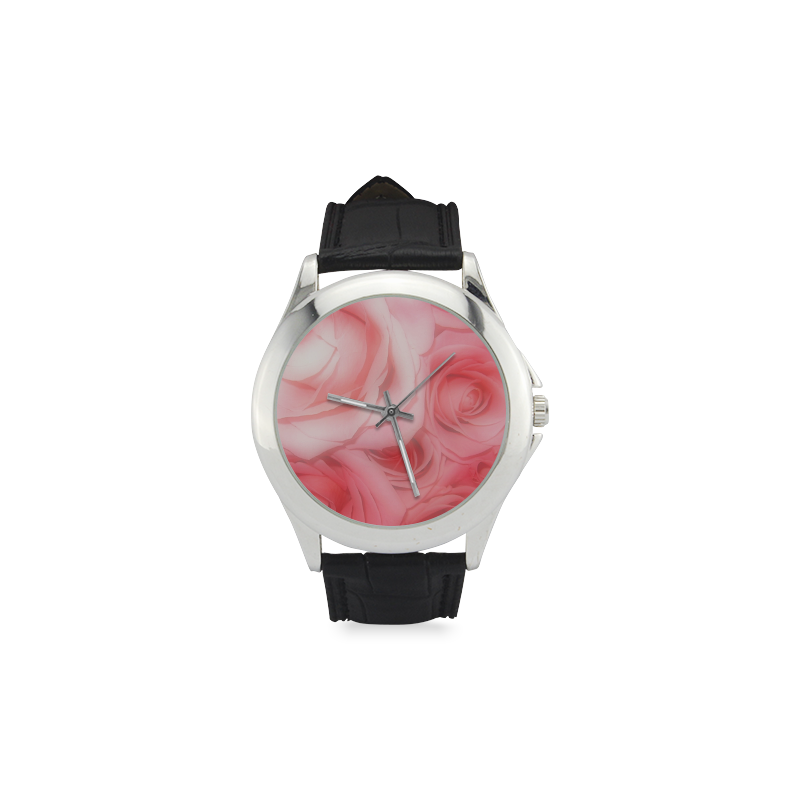 Bouquet of Pink Roses Soft Touch 1 Women's Classic Leather Strap Watch(Model 203)