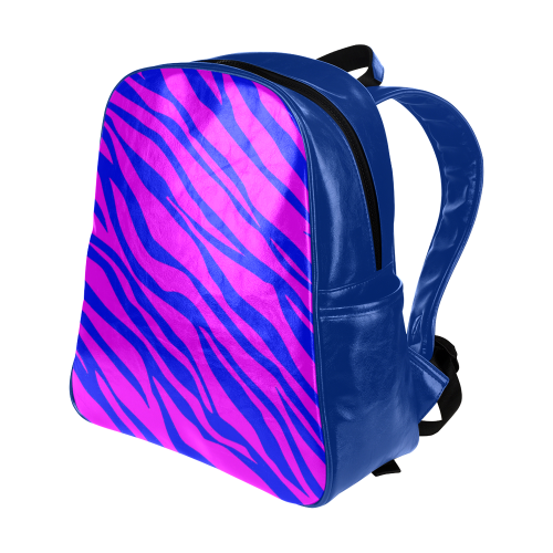 Hot Pink Blue Zebra Stripes Multi-Pockets Backpack (Model 1636)