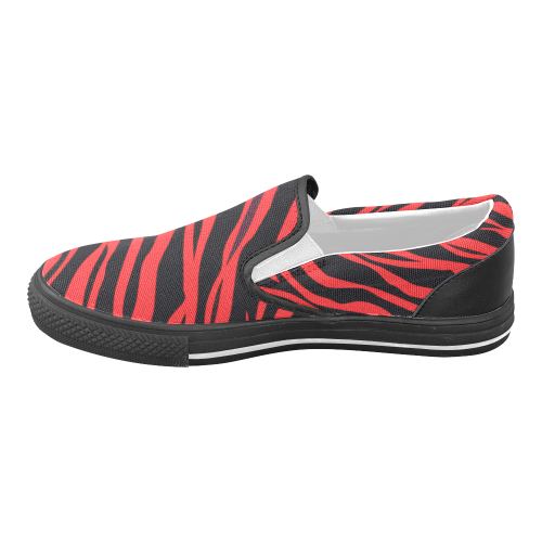 Red Zebra Stripes Women's Unusual Slip-on Canvas Shoes (Model 019)