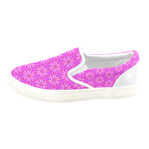 Pink Snowflakes Spinning in Winter Abstract Women's Unusual Slip-on Canvas Shoes (Model 019)