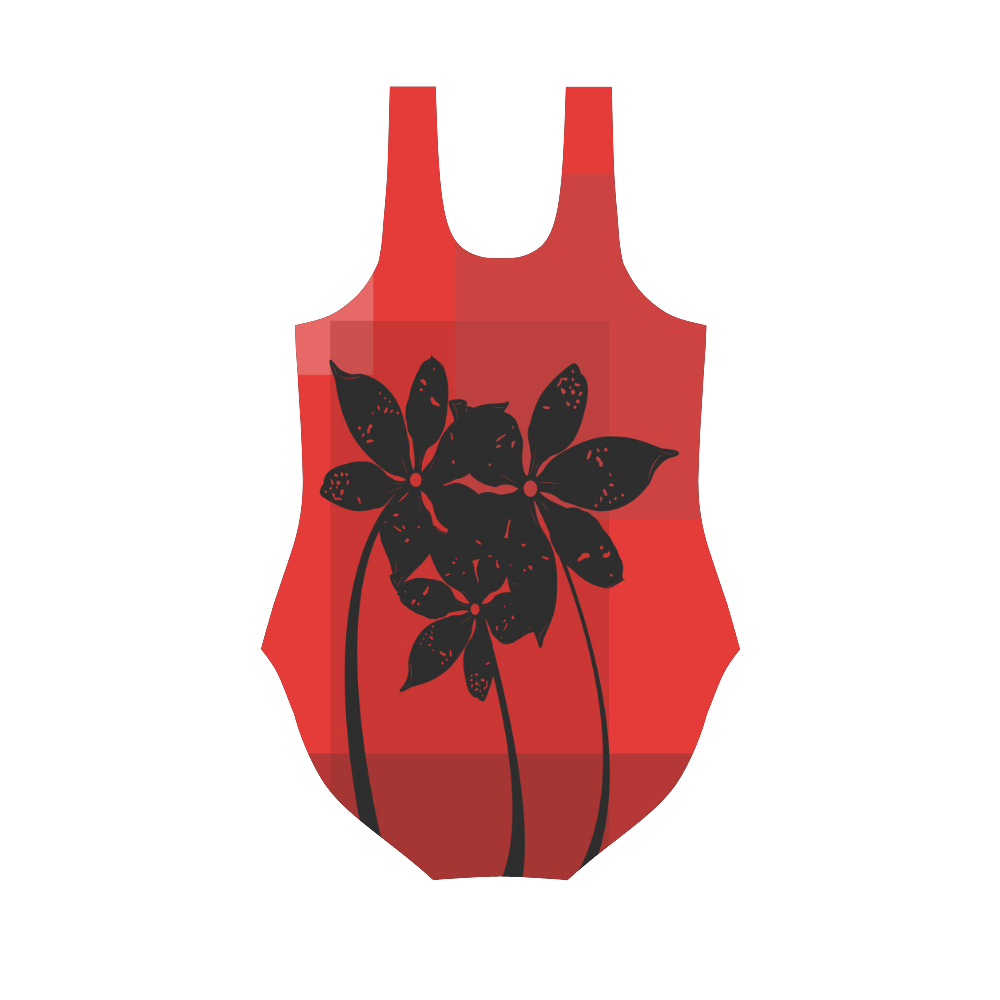 Black flowers Vest One Piece Swimsuit (Model S04)