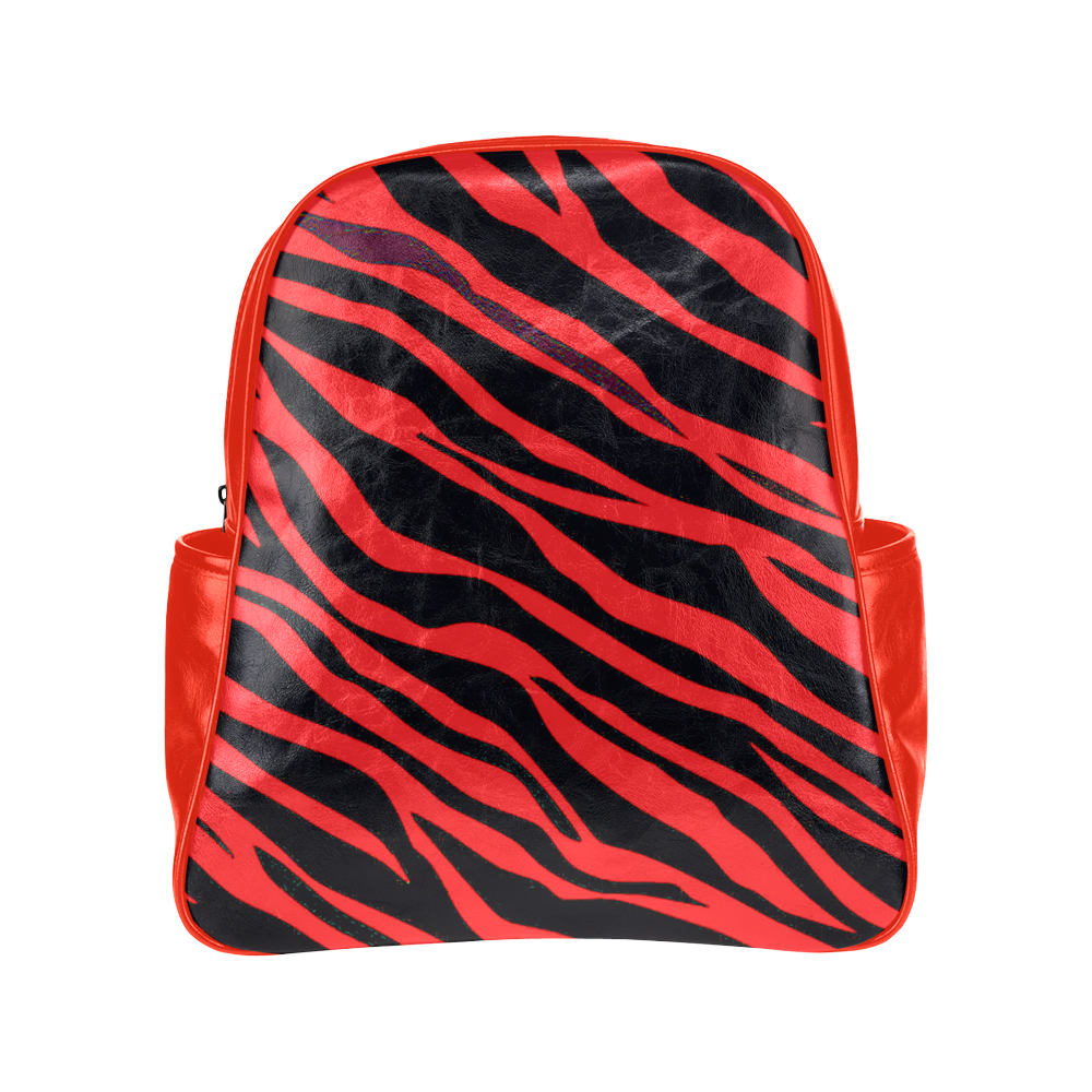 Red Zebra Stripes Multi-Pockets Backpack (Model 1636)