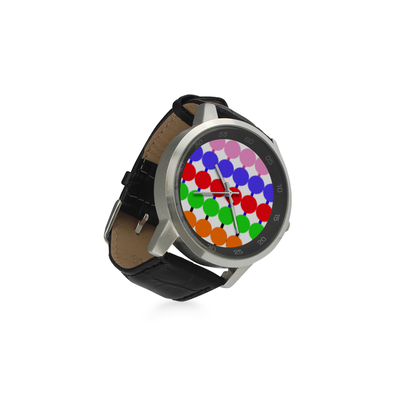 Lollipop Pattern Design Unisex Stainless Steel Leather Strap Watch(Model 202)