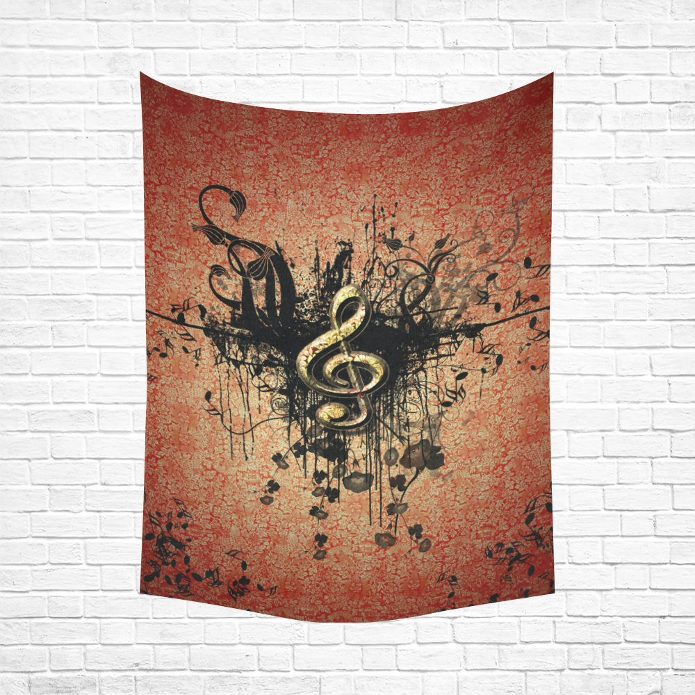 Decorative clef with floral elements and grunge Cotton Linen Wall Tapestry 60"x 80"