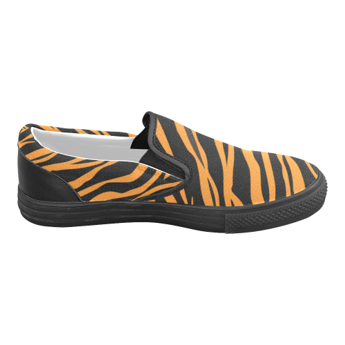 Orange Zebra Stripes Women's Unusual Slip-on Canvas Shoes (Model 019)