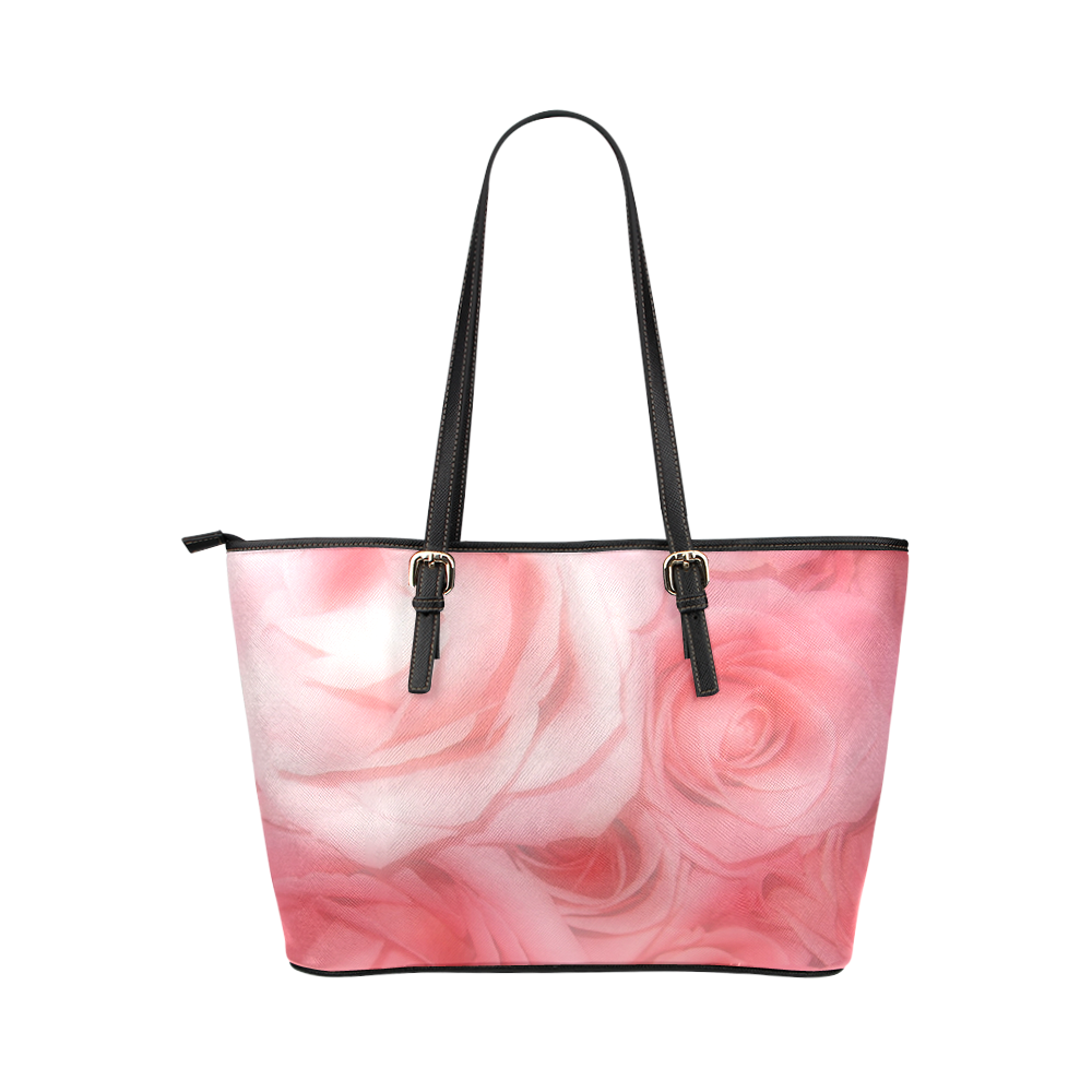 Bouquet of Pink Roses Soft Touch 1 Leather Tote Bag/Large (Model 1651)