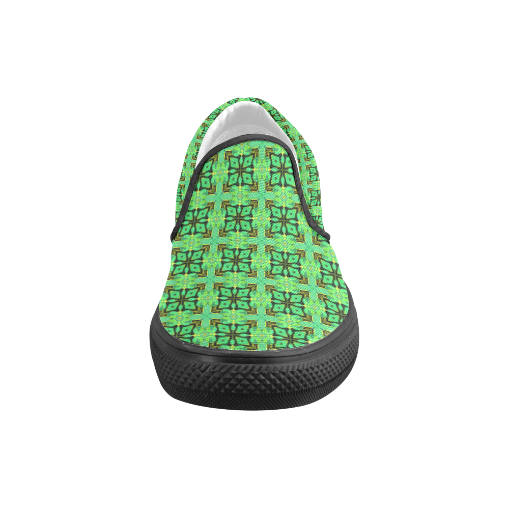 Green Gold Moroccan Lattice Diamonds Quilt Men's Unusual Slip-on Canvas Shoes (Model 019)
