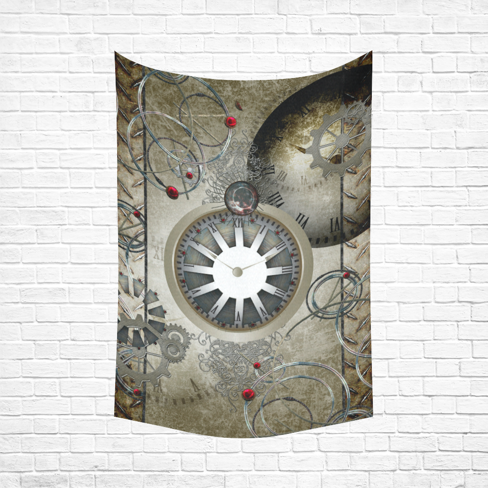Steampunk, noble design, clocks and gears Cotton Linen Wall Tapestry 60"x 90"
