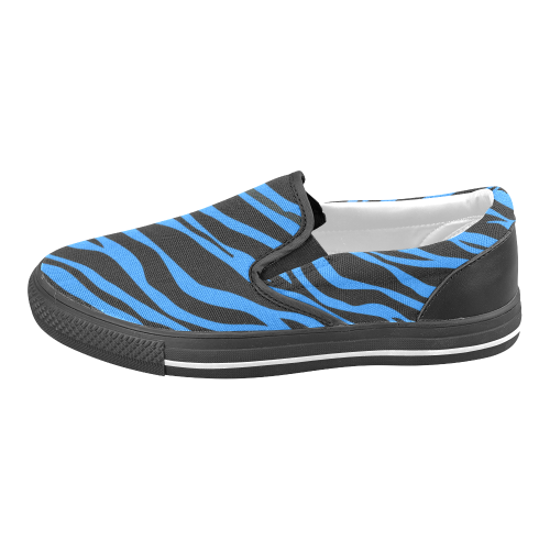 Cobalt Blue Zebra Stripes Women's Unusual Slip-on Canvas Shoes (Model 019)