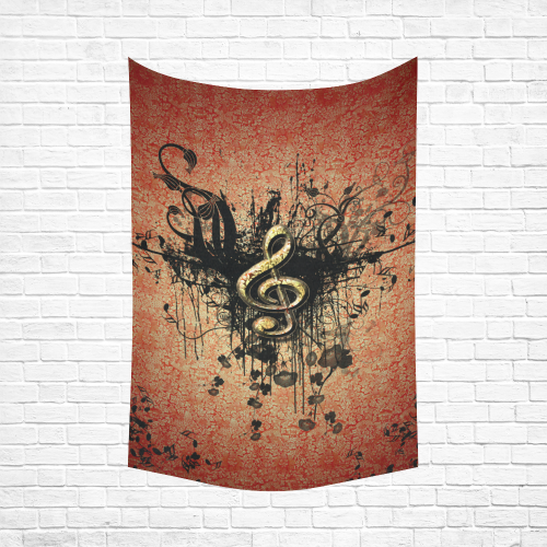 Decorative clef with floral elements and grunge Cotton Linen Wall Tapestry 60"x 90"