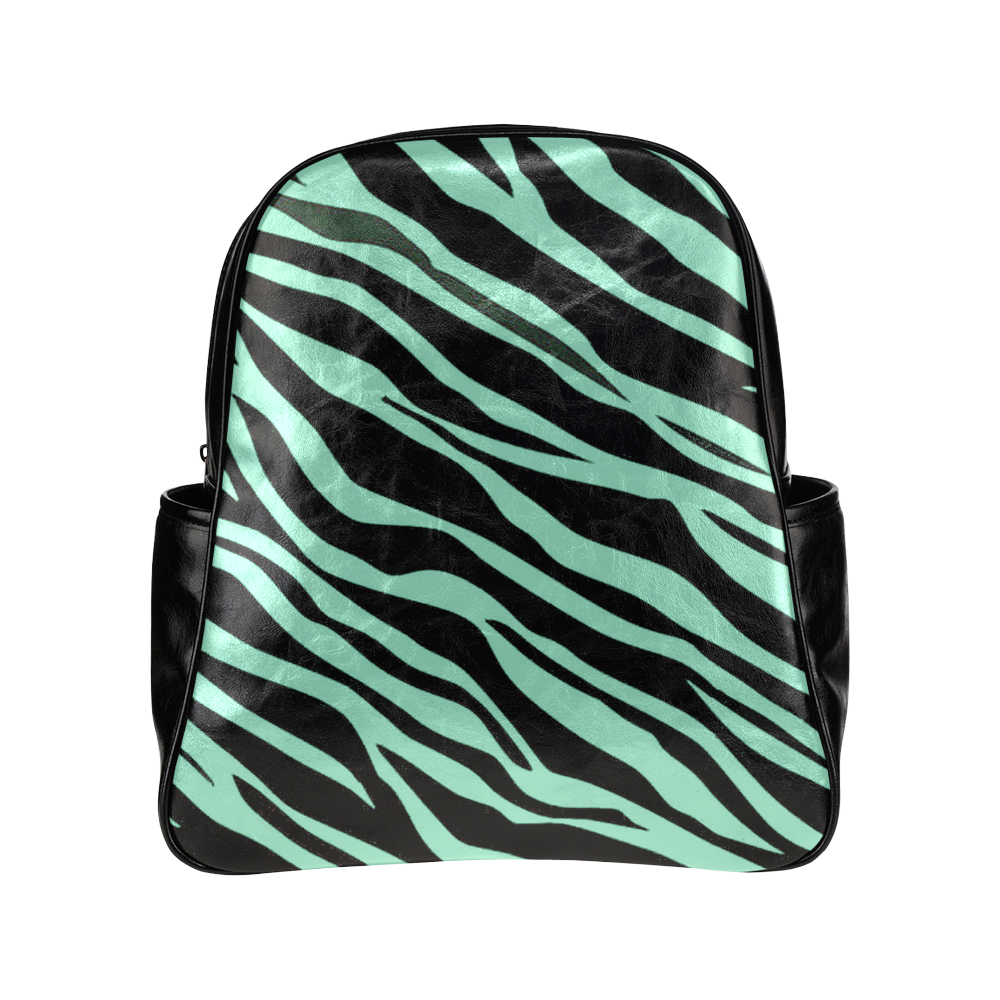 Mint Green Zebra Stripes Multi-Pockets Backpack (Model 1636)