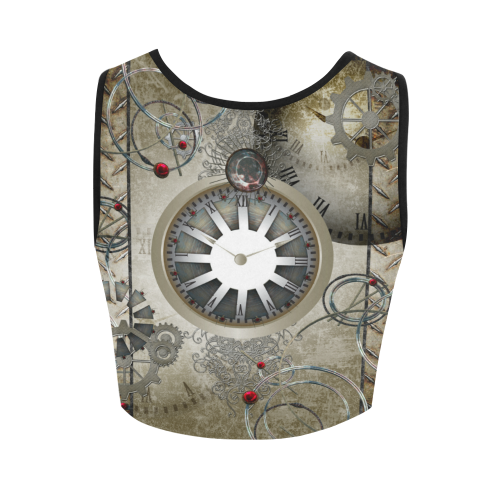 Steampunk, noble design, clocks and gears Women's Crop Top (Model T42)