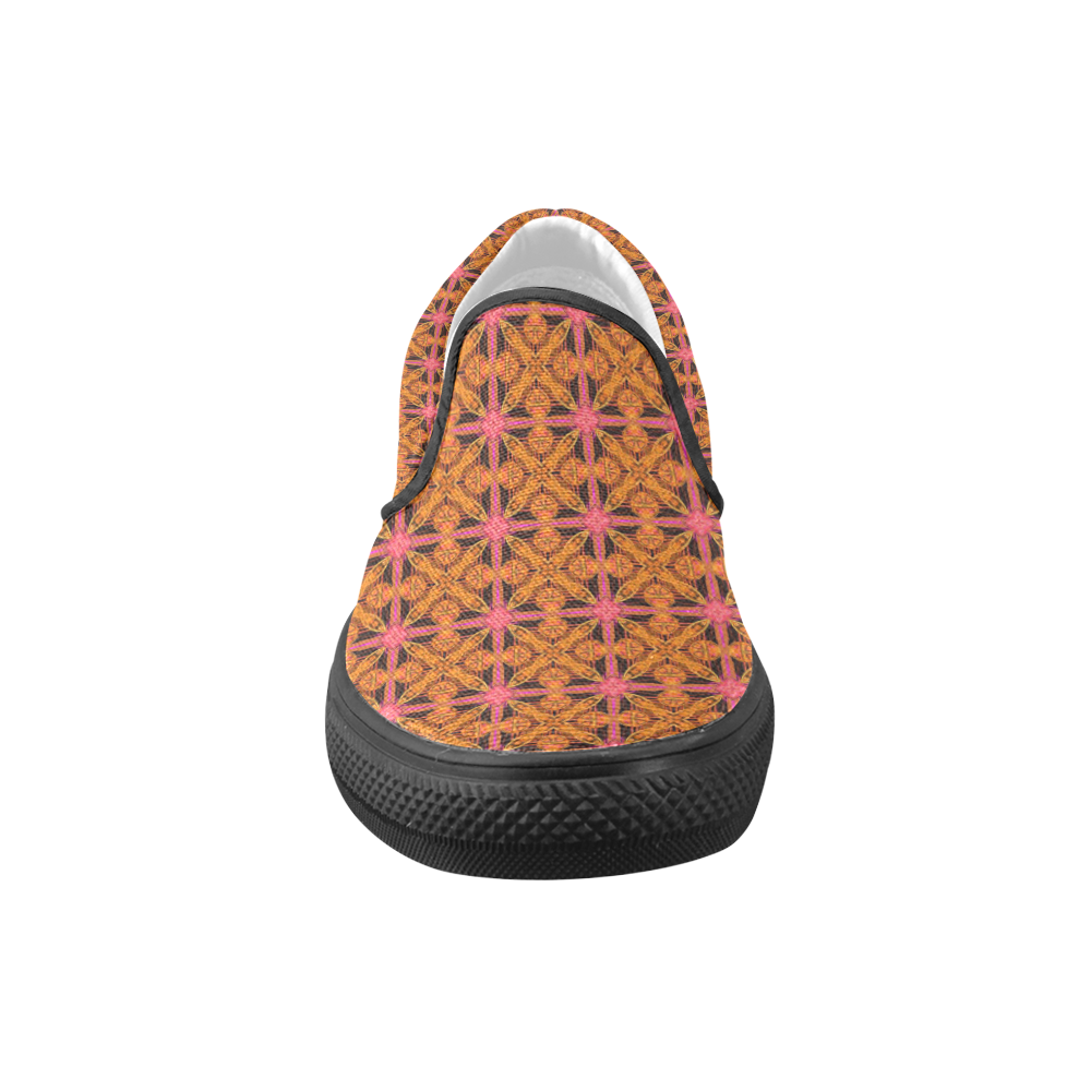 Peach Lattice Abstract Pink Snowflake Star Men's Unusual Slip-on Canvas Shoes (Model 019)