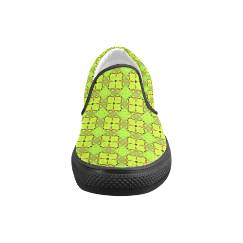 Lime Gold Geometric Squares Diamonds Men's Slip-on Canvas Shoes (Model 019)