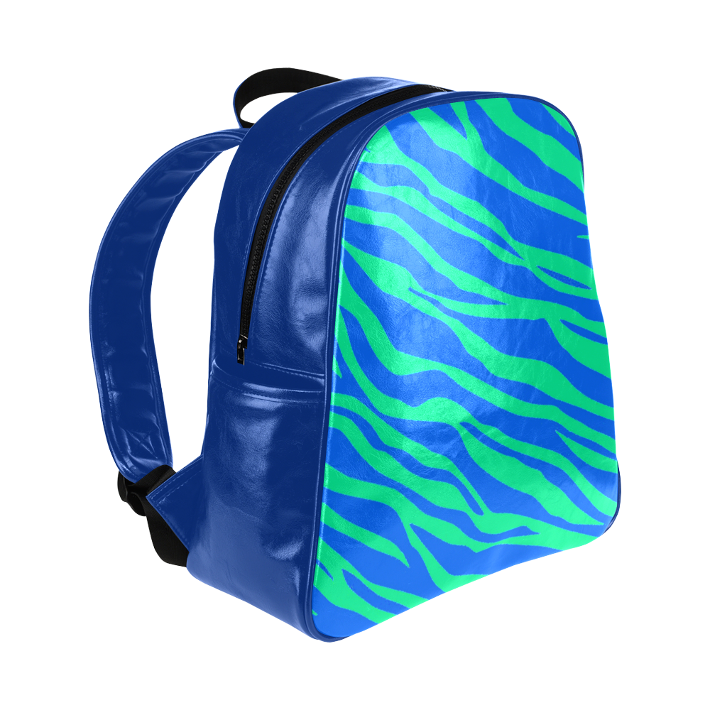 Green On Blue Zebra Stripes Multi-Pockets Backpack (Model 1636)