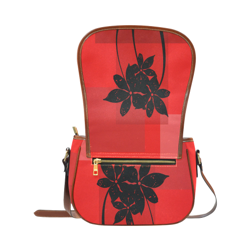 Black flowers Saddle Bag/Large (Model 1649)