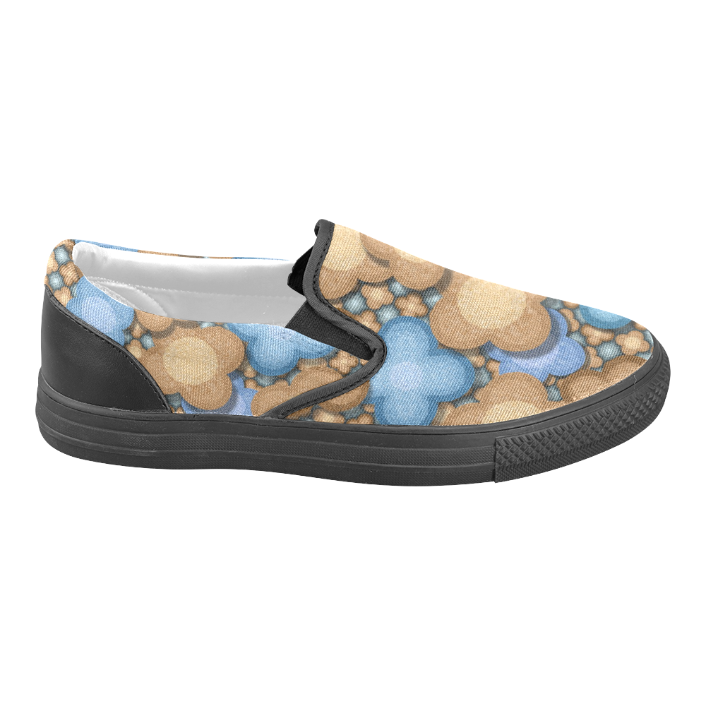 Brown and Blue Floral Men's Unusual Slip-on Canvas Shoes (Model 019)