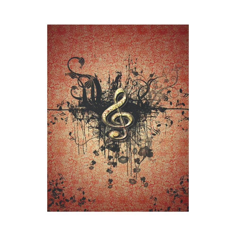 Decorative clef with floral elements and grunge Cotton Linen Wall Tapestry 60"x 80"