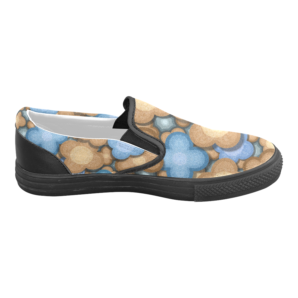 brown blue pattern Men's Slip-on Canvas Shoes (Model 019)