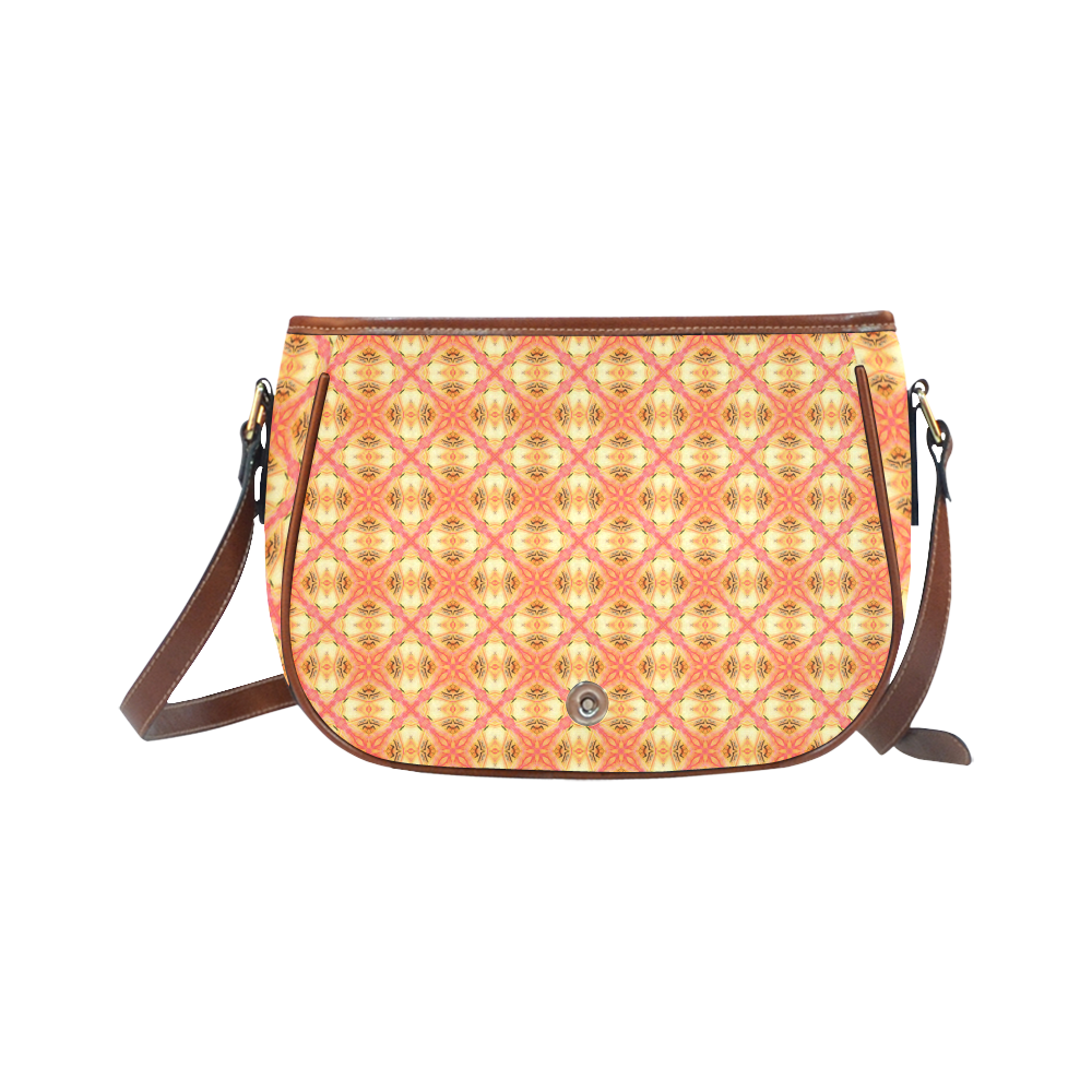 Peach Pineapple Abstract Circles Arches Saddle Bag/Small (Model 1649) Full Customization