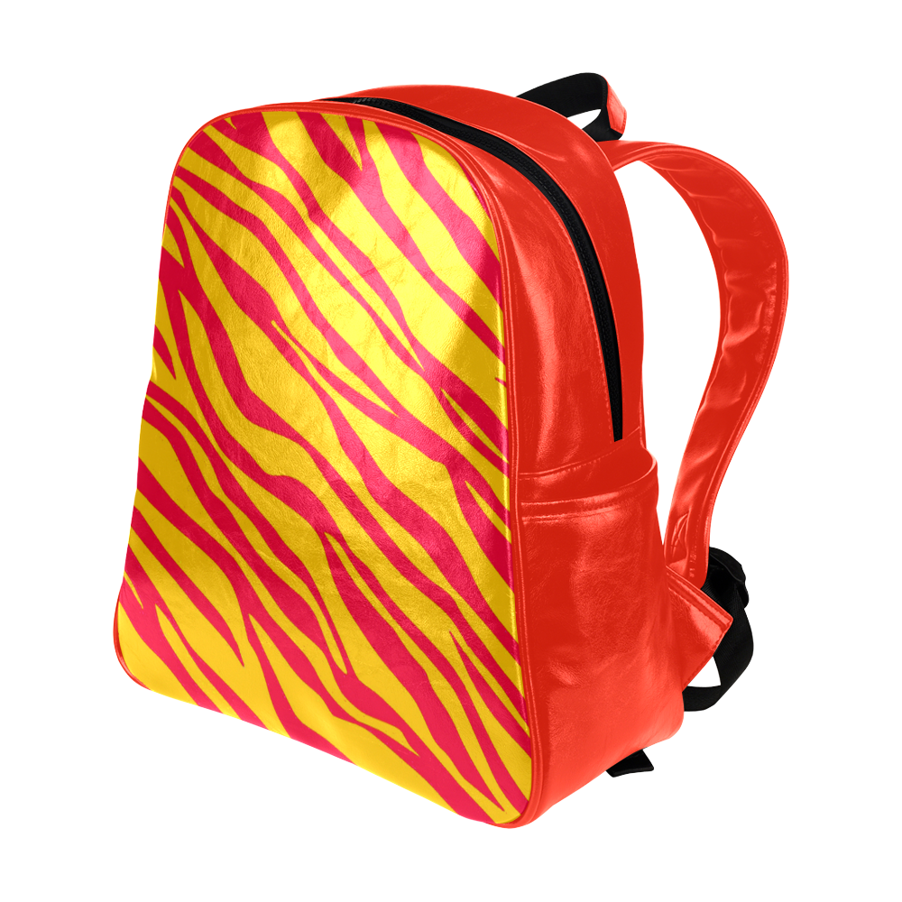 Red On Orange Zebra Stripes Multi-Pockets Backpack (Model 1636)
