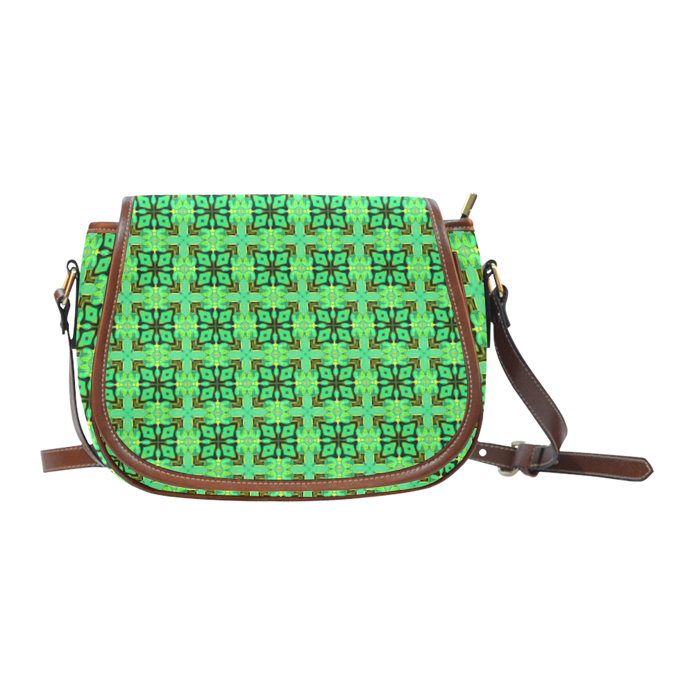 Green Gold Moroccan Lattice Diamonds Quilt Saddle Bag/Large (Model 1649)