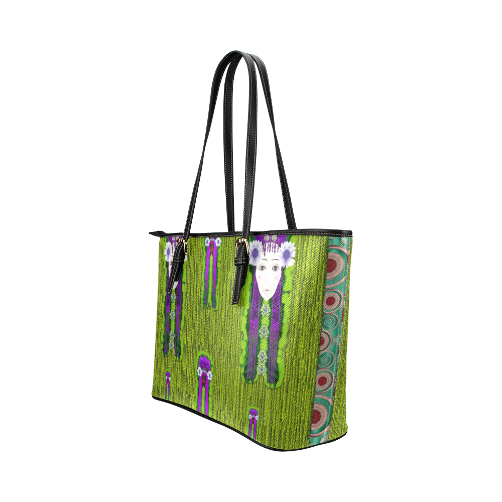Lady Panda Is here Popart Leather Tote Bag/Small (Model 1651)