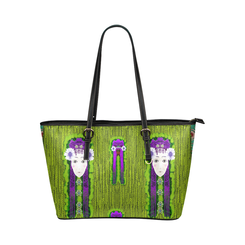 Lady Panda Is here Popart Leather Tote Bag/Small (Model 1651)