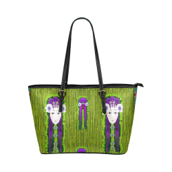 Lady Panda Is here Popart Leather Tote Bag/Small (Model 1651)