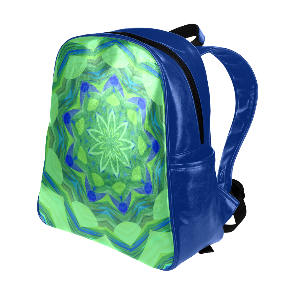 Cute Blue and green Angelfish Flower Multi-Pockets Backpack (Model 1636)