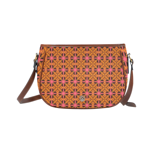 Peach Lattice Abstract Pink Snowflake Star Saddle Bag/Small (Model 1649) Full Customization