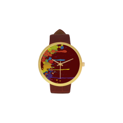 Crazy multicolored running SPLASHES Women's Golden Leather Strap Watch(Model 212)